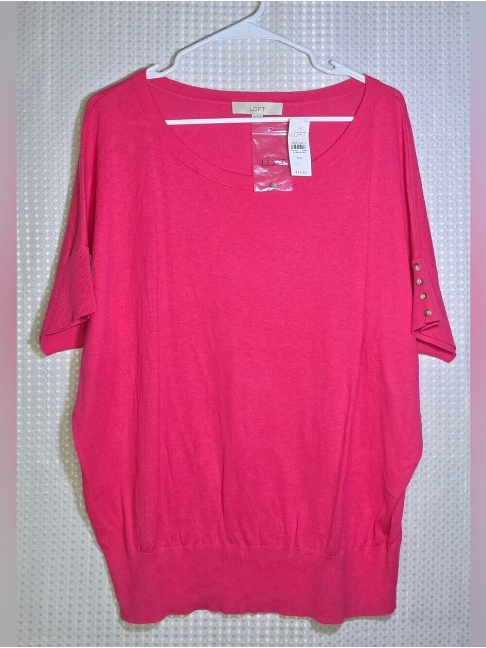LOFT Hot Pink Dolman Sleeve Sweater Top NWT Women's 2X Button Sleeve - Picture 7 of 15